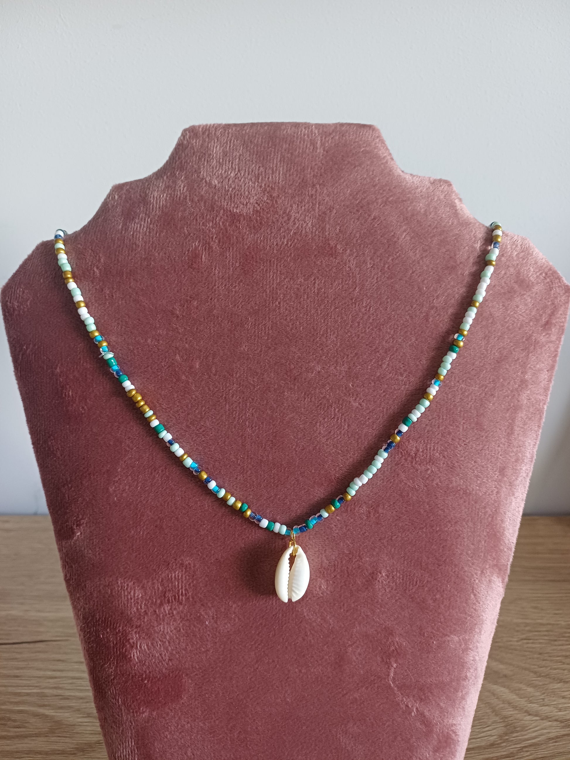 Kralen schelpenketting blauw/groen